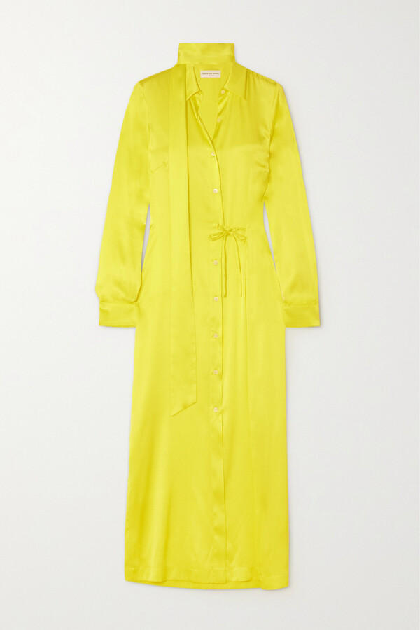 Dries Van Noten Stretch-silk Satin Shirt Dress Yellow FR34