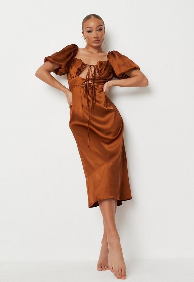 rust colored silk dress