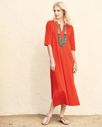 Joan Vass 3/4-Sleeve Cotton Interlock Maxi Dress, Petite