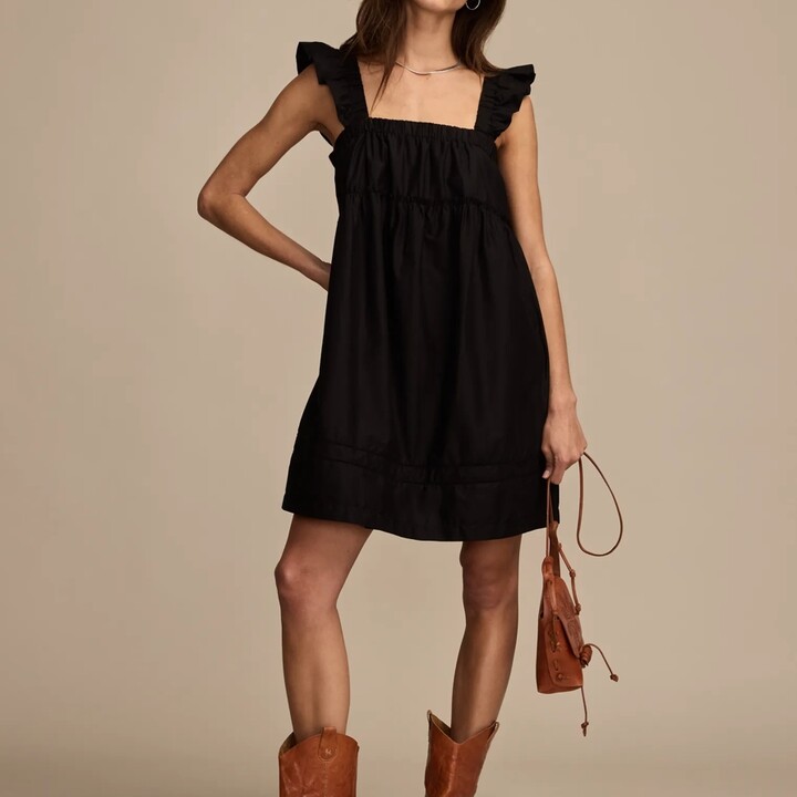 Lucky Brand Ruched Flutter Mini Dress - Women's Clothing Dresses Mini Dress in Caviar