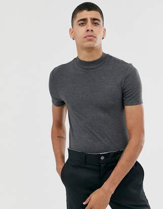 ASOS Design DESIGN muscle fit turtle neck t-shirt with stretch in charcoal marl
