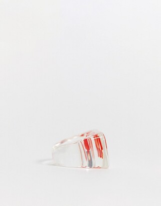 ASOS DESIGN ring with trapped mushrooms in clear plastic