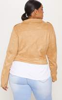 Thumbnail for your product : PrettyLittleThing Plus Tan Faux Suede Biker Jacket