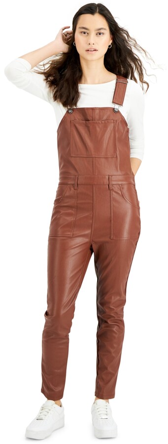 Tinseltown Juniors' Faux-Leather Overalls - ShopStyle Teen Girls' Pants