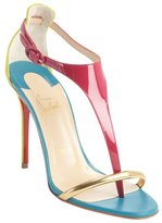 Thumbnail for your product : Christian Louboutin fuchsia patent leather and lime suede t-strap pumps