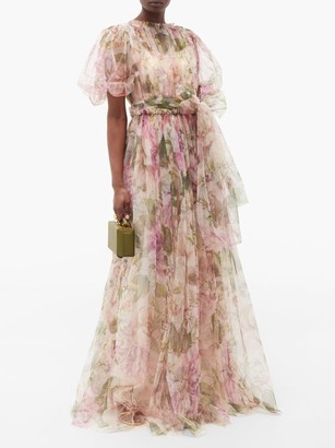 Dolce & Gabbana Peony-print Fuff-sleeve Tulle Gown - Pink Print