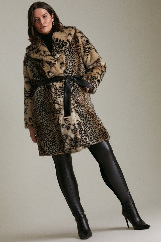 NEW Gilet Leopard Print Black Faux Fur Faux Leather Waterfall Luxurious 14-22 