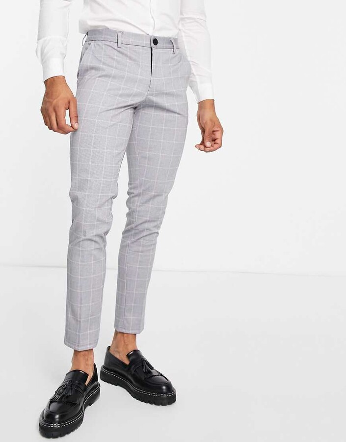 Jack and Jones Intelligence marco slim fit check smart trouser in