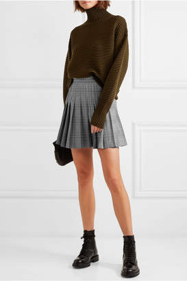 Maje Pleated Plaid Woven Mini Skirt - Gray