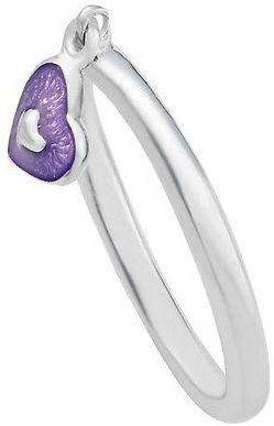Women's Journee Collection Heart Dangle Charm Ring in Sterling Silver - Purple