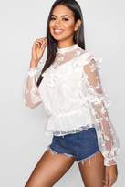Thumbnail for your product : boohoo Frill Detail All Over Lace Top