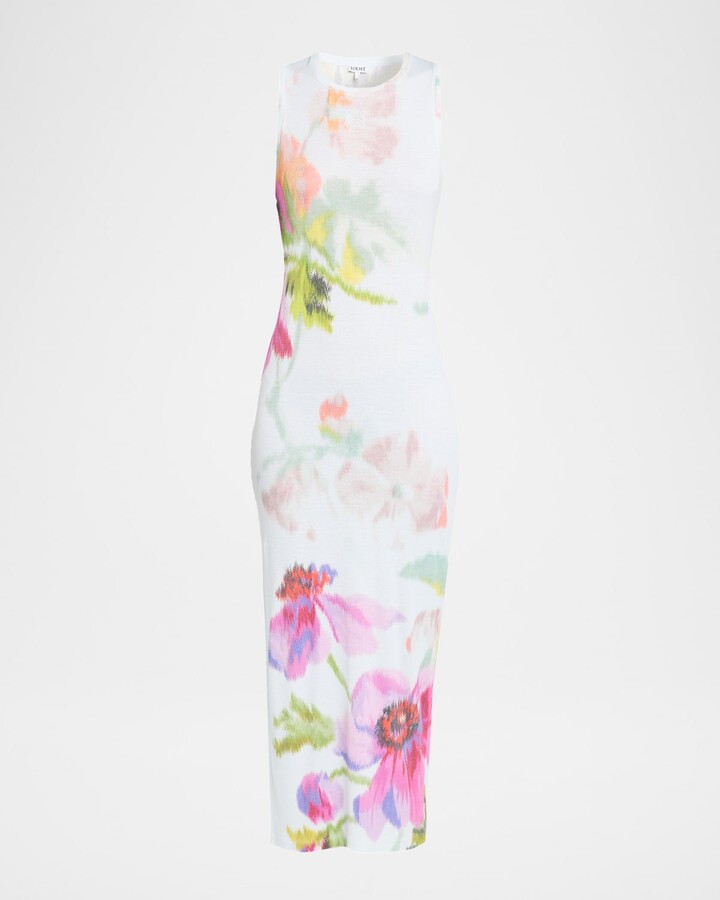 Loewe Floral Print Mesh Sleeveless Ankle Dress