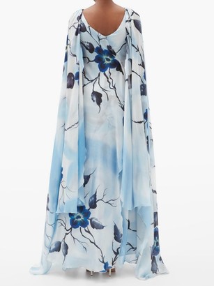Rodarte Hand-painted Floral Silk Gown - Blue Print