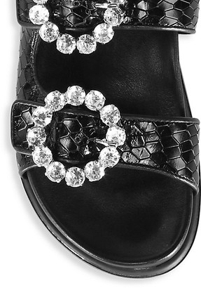 Schutz Ariel Crystal-Embellished Snakeskin-Embossed Leather Slides