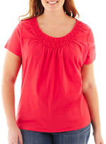 Thumbnail for your product : JCPenney St. John's Bay St. Johns Bay Short-Sleeve Smocked-Neck Tee - Plus