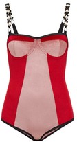 Thumbnail for your product : Ami Muse Studio - Beaded Velvet Bodysuit - Red Multi