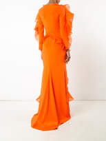 Thumbnail for your product : Christian Siriano long ruffle trim dress