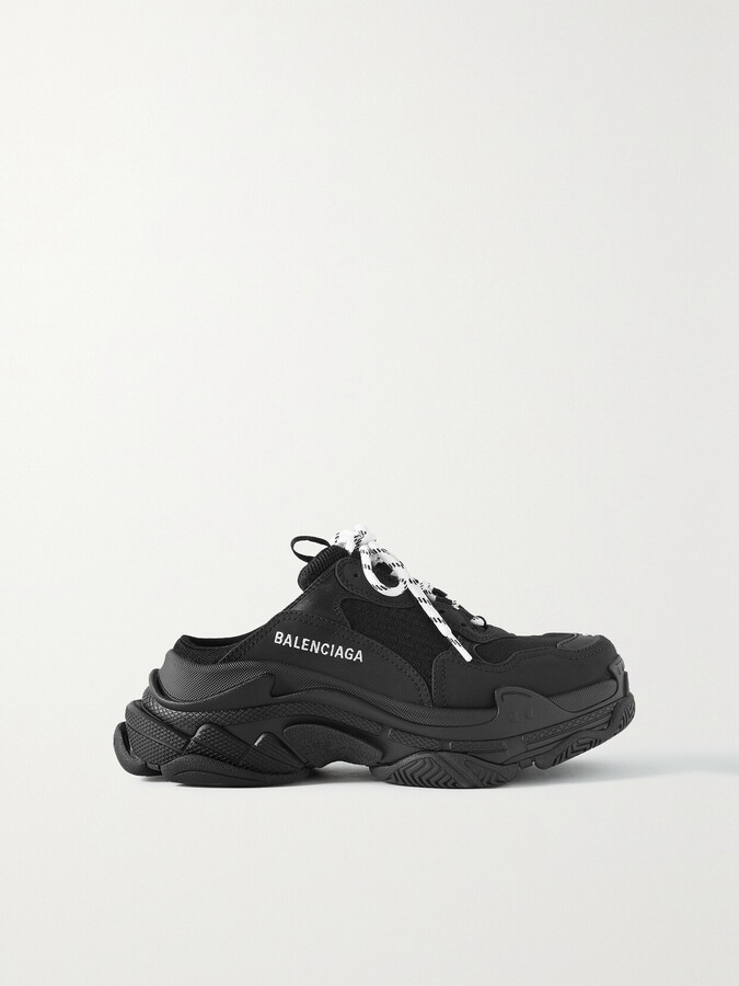 Balenciaga - Triple S Embroidered Faux Nubuck And Mesh Slip-on Sneakers - Black