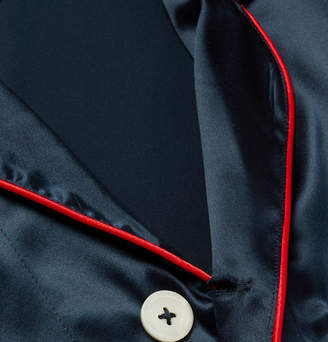 Isaia Contrast-Tipped Stretch-Silk Satin Pyjama Set - Men - Navy