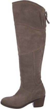 Alberto Fermani Suede Knee-High Riding Boots Brown Round-Toes Exposed Zip Closure at Sides | Alberto Fermani Suede Riding Boots in Brown, Women's IT 38.5 | 8.5