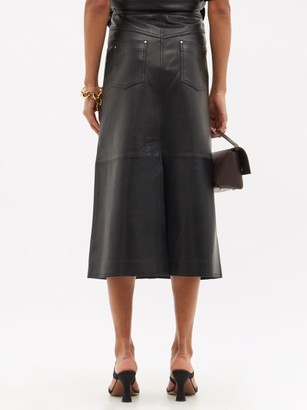 Stand Studio Gianna A-line Leather Midi Skirt - Black