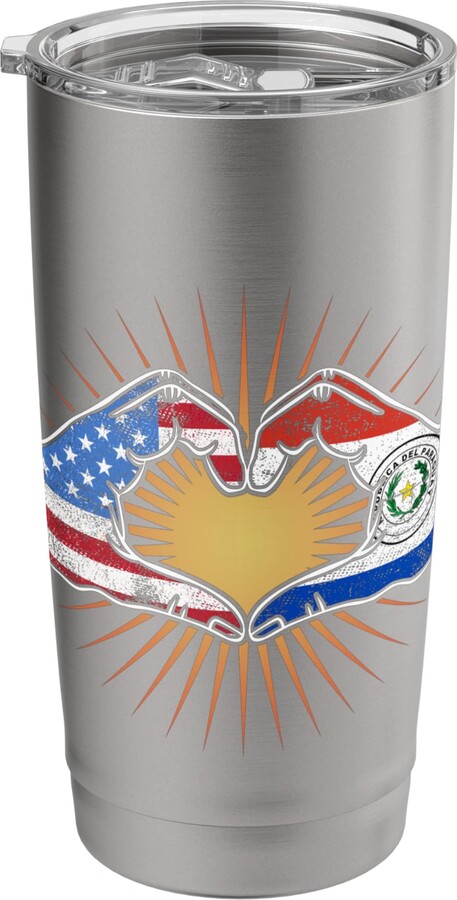 Paraguay and US American roots USA silhouette with Paraguay heart hands Stainless Steel Insulated Tumbler
