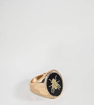 ASOS Design Plus Signet Ring In Black And Gold With Insect
