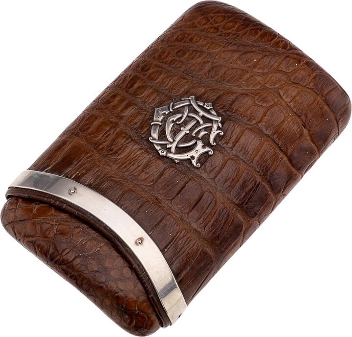 Charles Asprey and Charles Asprey junior 1 19th Century Victorian Solid Silver Crocodile Leather Cigar Case, Asprey C.1878