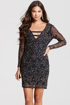 Thumbnail for your product : Little Mistress Navy and Gold Heavily Embellished Bodycon Dress