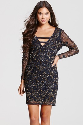 Little Mistress Navy and Gold Heavily Embellished Bodycon Dress