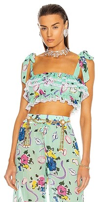 Alessandra Rich Floral Copped Frill Top in Mint