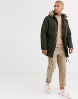 Thumbnail for your product : ASOS DESIGN parka jacket in green with faux fur lining