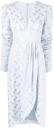 Keepsake Polka Dot-Print Ruched Midi Dress