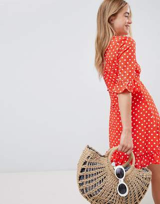 QED London Polka Dot Tea Dress With Frill Details