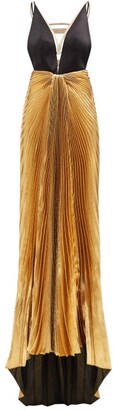 Gucci Pleated Silk-cady And Lamé Gown - Black Gold