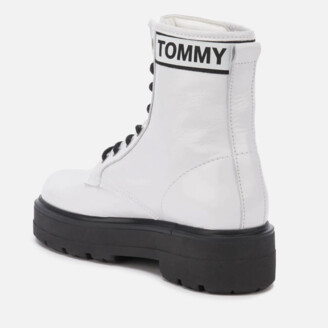 Tommy Jeans Women's Patent Leather Flatform Boots - White
