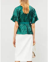Thumbnail for your product : KITRI Ladies Green Alexis Frill Sequin-Embellished Top