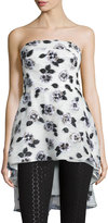 Thumbnail for your product : Lela Rose Strapless Floral-Embroidered Top, Ivory/Black