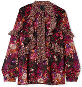 Thumbnail for your product : Anna Sui Butterflies And Bells Ruffled Printed Silk-jacquard Blouse