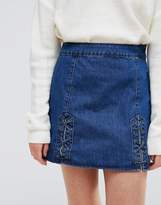 Thumbnail for your product : Brave Soul Criss Denim Skirt With Tie Up Detail
