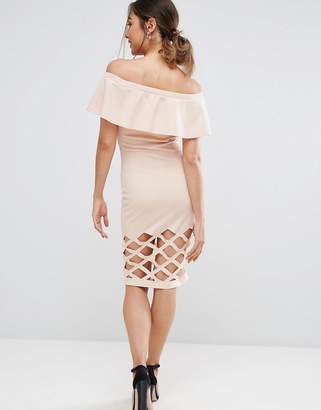 AX Paris Pink Frill Bardot Bodycon With Cut Out Detail Dress
