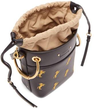 Chloé Roy Little Horse Embroidered Leather Bucket Bag - Womens - Navy Multi