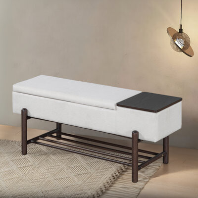 Latitude Run Farmhouse-Style Upholstered Storage Bench With Safety Features And Durable Comfort