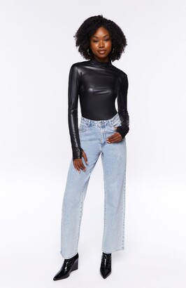 Forever 21 Faux Leather Long-Sleeve Bodysuit