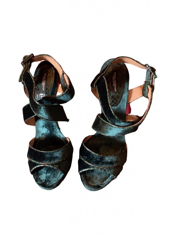 green velvet sandals