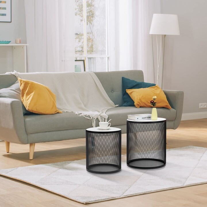 Global Pronex Black Round Coffee Table Set of 2, Metal Nesting Table