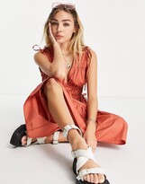 Thumbnail for your product : Topshop elasticated ruched waist pinny dress in rust