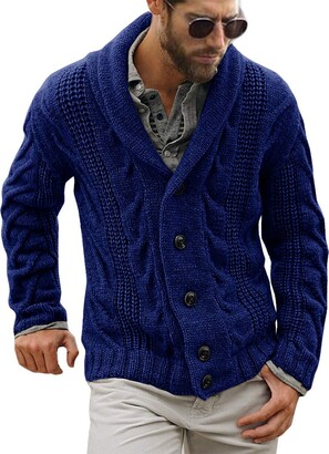Mens Chunky Collar Cardigan Sweater Buttons Knitted Jumper Coat
