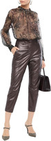 Thumbnail for your product : Brunello Cucinelli Cropped Metallic Glossed-leather Slim-leg Pants