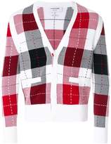 Thumbnail for your product : Thom Browne Classic V-neck Cardigan With Large Plaid Intarsia In Cotton Crepe